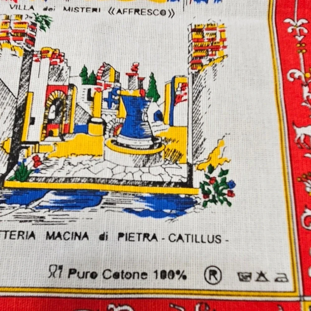 Vintage Pompeii Scene Woven Kitchen Tea Towel 100%‎ Pure Cotton Made in Italy